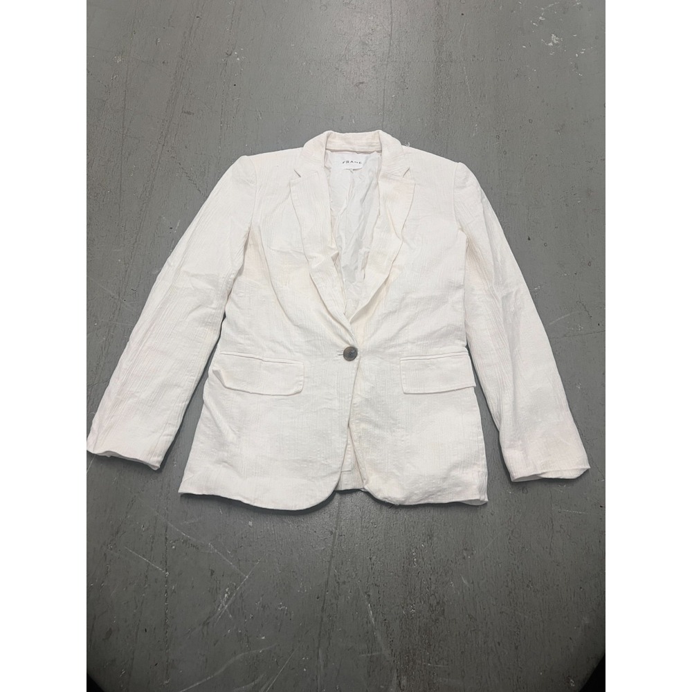 Frame Blazer Womens 2XS Off White Boyfriend Textured One-Button Jacket Career